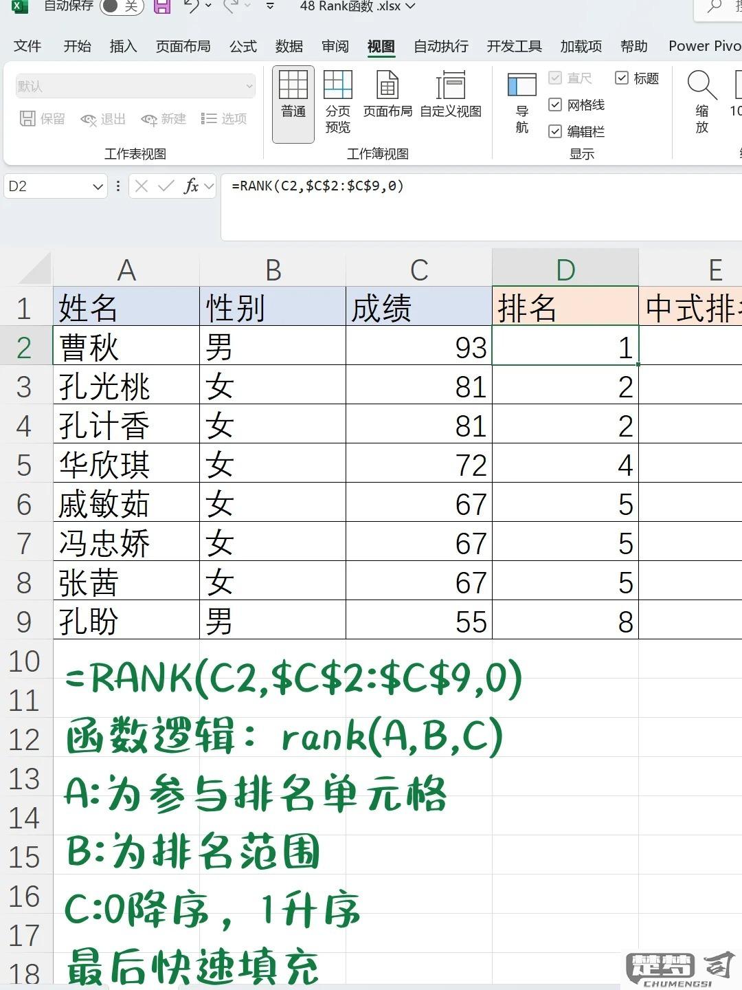 Excel怎么排名？RANK函数使用教程与不重复排名技巧